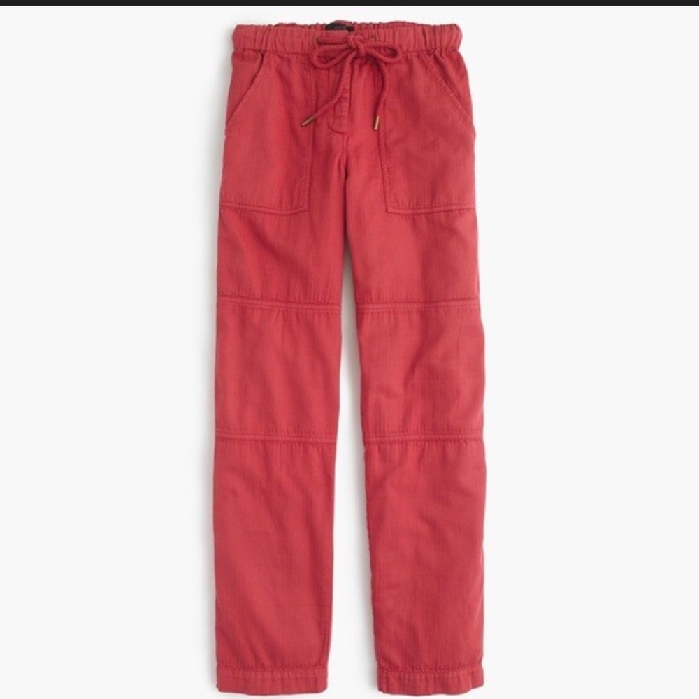 J. Crew Coral Red Cargo Utility Crop Cotton Pants elastic drawstring waist 8